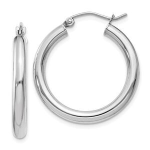3mm x 25mm 14k White Gold Classic Round Hoop Earrings